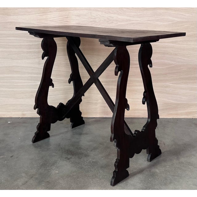 19th Century Ebonized Baroque Spanish Side Table with Lyre Legs For Sale In Miami - Image 6 of 18