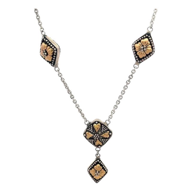 John Hardy Lavalier Necklace Gold Silver 18k Station Flower Motif For Sale