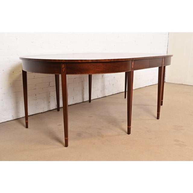 Baker Furniture Company Baker Furniture Style Federal Inlaid Mahogany Dining Table, Newly Refinished For Sale - Image 4 of 9