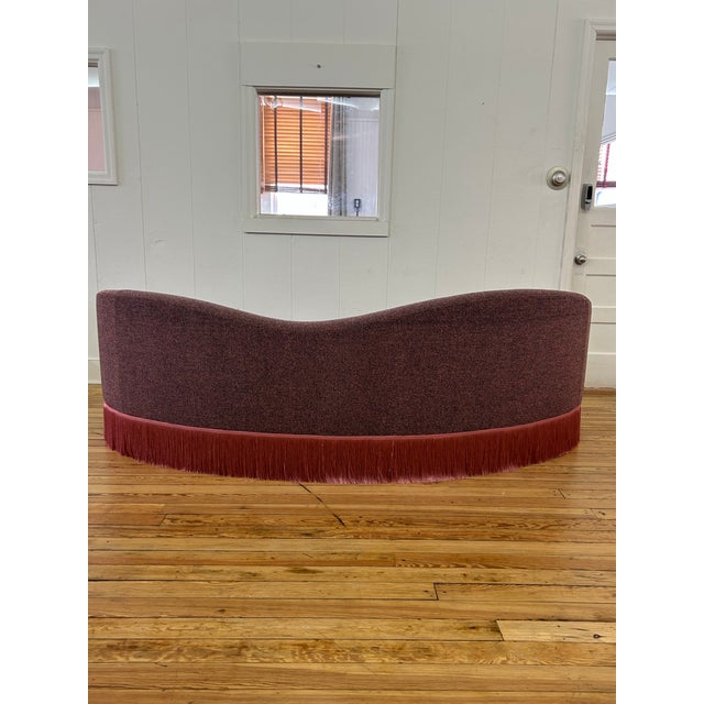 Crescent Mid Century Style Sofa With Fringed Hem. Newly Reupholstered in Maharam Fabric. For Sale - Image 4 of 8