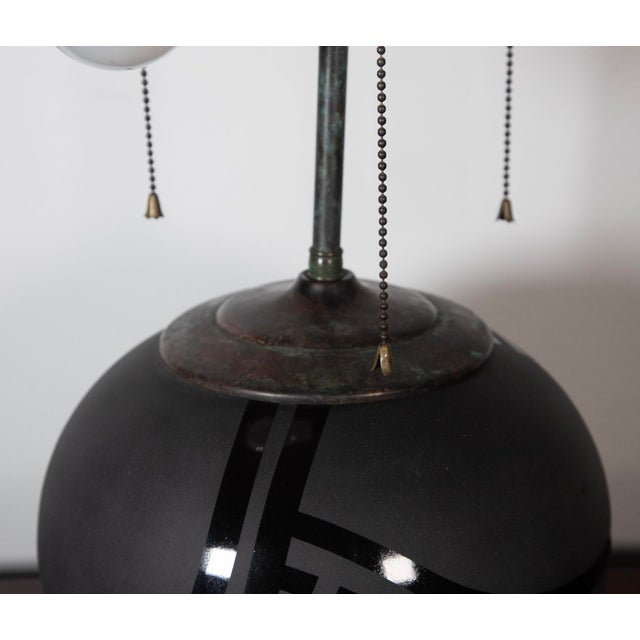 Black Contemporary Ulla Darni (1937 - 2022) - Reverse Painted Lamp - 21" H X 18 1/2" W For Sale - Image 8 of 12