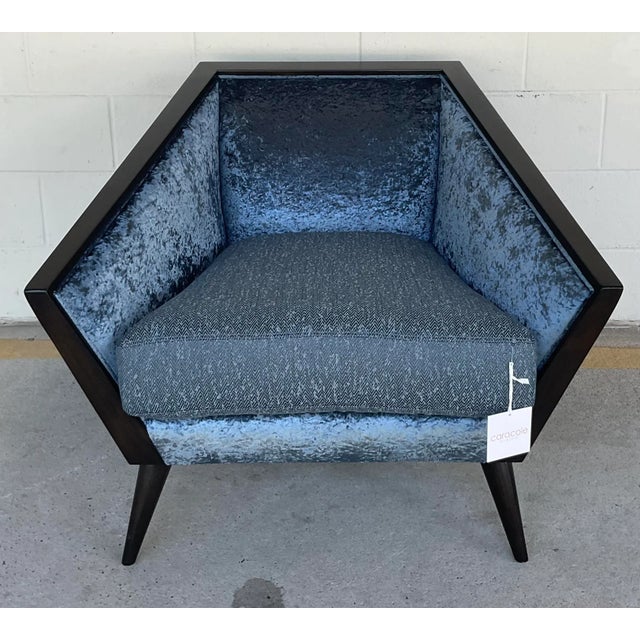 Caracole Caracole Modern Crushed Midnight Blue Velvet the Crane Lounge Chair For Sale - Image 4 of 8
