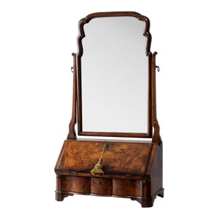 Queen Anne Style Walnut Bureau Dressing Mirror, English, 19th Century For Sale