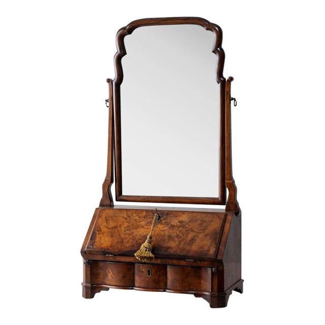 Queen Anne Style Walnut Bureau Dressing Mirror, English, 19th Century For Sale