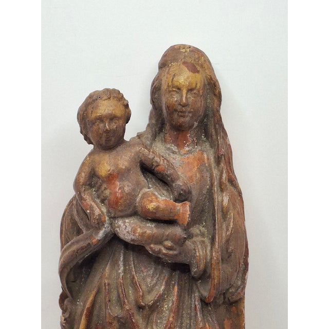 Antique 17th or 18th C. European Wooden Relief Sculpture of Madonna and Child For Sale - Image 16 of 16