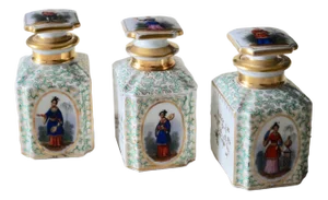 French Chinoiserie Paris Porcelain Teacaddies, 1850s, Set of 3