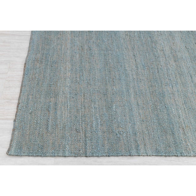 Textile Light Blue Solid Handwoven Premium Natural Jute Yarn Flatweave Rug 10x14 Ft. For Sale - Image 7 of 12
