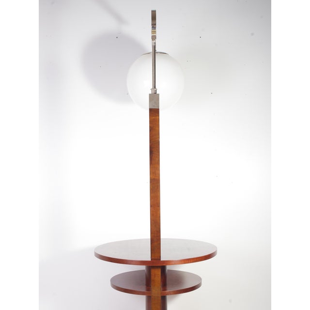 Restored. Walnut burl and veneer. Chrome plated arm in very good condition,polished. New electrification. Dissasambled,...