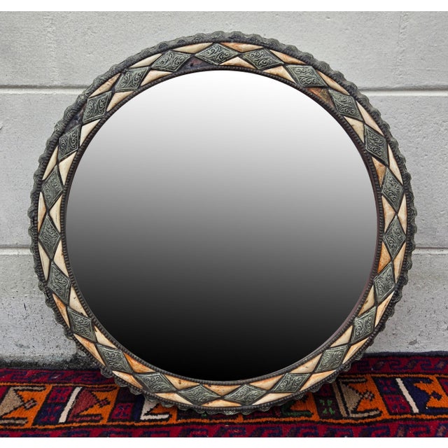 1990s Vintage Handcrafted Moroccan Round Metal Mirror For Sale - Image 5 of 6