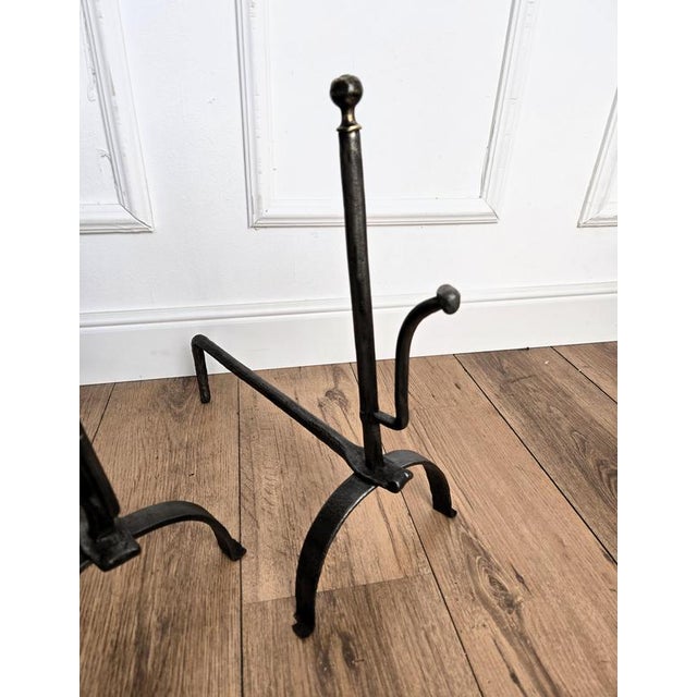 1920s Vintage Italian Wrought Iron Andirons, 1920s, Set of 2 For Sale - Image 5 of 9