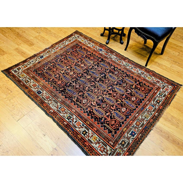 Persian Vintage Persian Malayer Rug, Hand-Knotted Wool, Paisley Pattern, 5x6, Navy & Ivory For Sale - Image 3 of 18