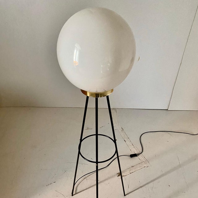 Metal Vintage Floor Lamp in Opaline and Iron in the style of Stilnovo, Italy, 1950s For Sale - Image 7 of 12