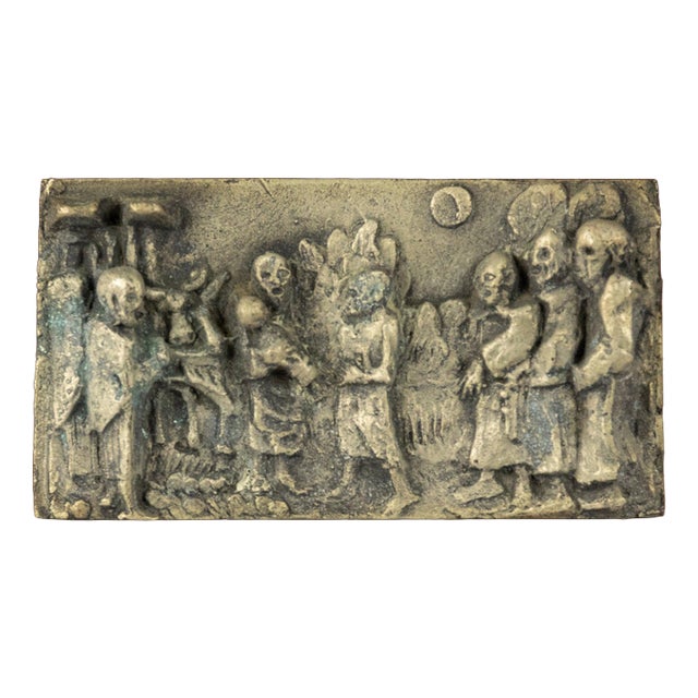Brass Relief Sculpture on Wood Panel, Italy, Early 20th Century For Sale