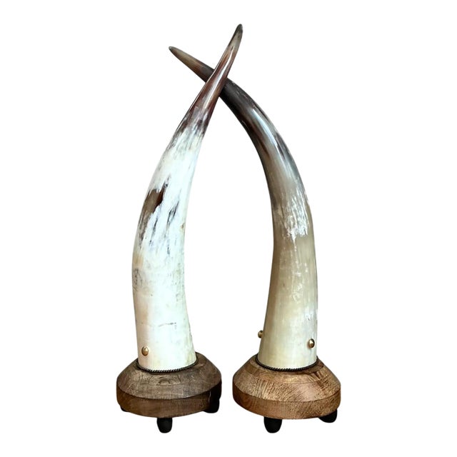 Vintage Horn and Wood Accent Lamps - Pair For Sale