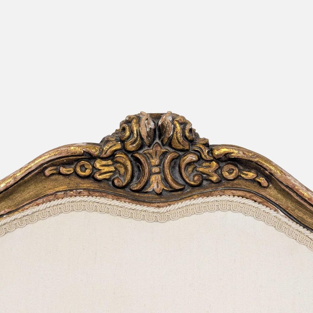Elegant Vintage Armchair With White Upholstery and Gold Trim For Sale - Image 9 of 9