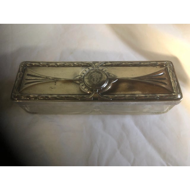 Silver Early 20th Century Silver Plate Lid, Etched Crystal Dressing Table Box For Sale - Image 8 of 11