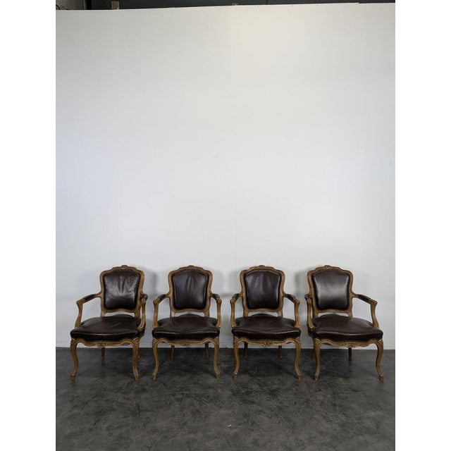 Louis XV Leather Armchairs, Set of 4, in Very Good conditions.