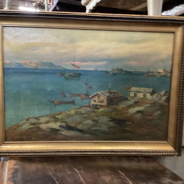 Early 20th Century Swedish Small Harbor Painting, Framed For Sale In Atlanta - Image 6 of 10