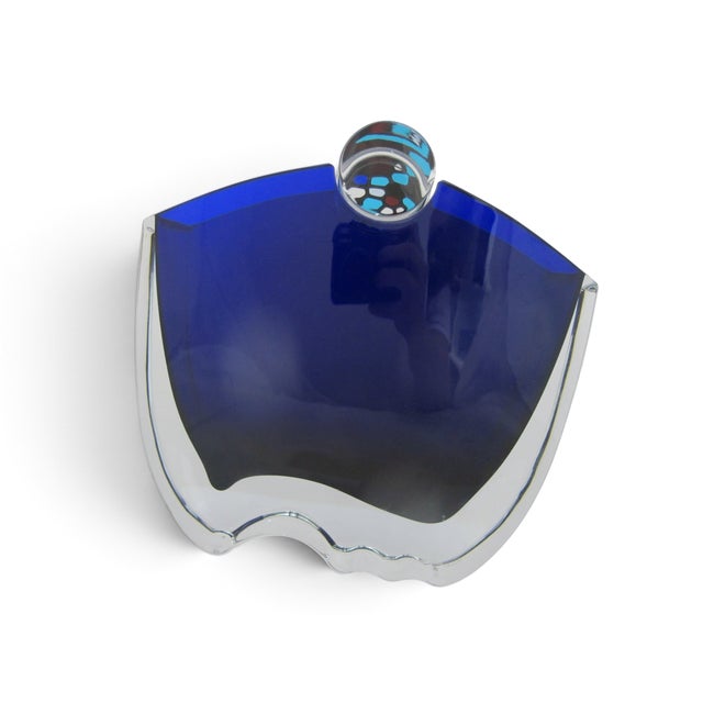 Mid-Century Modern Baccarat Crystal Cobalt Blue Oceanie Kaleidoscope Stopper Sculpture Vase For Sale - Image 3 of 18