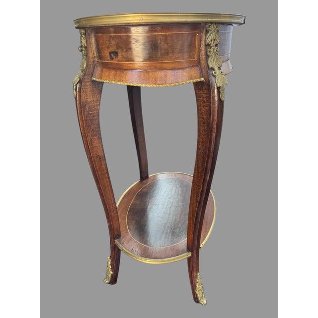 Vintage Antique French Style Brass Ormolu Mounted One Drawer Table End Stand For Sale - Image 9 of 11