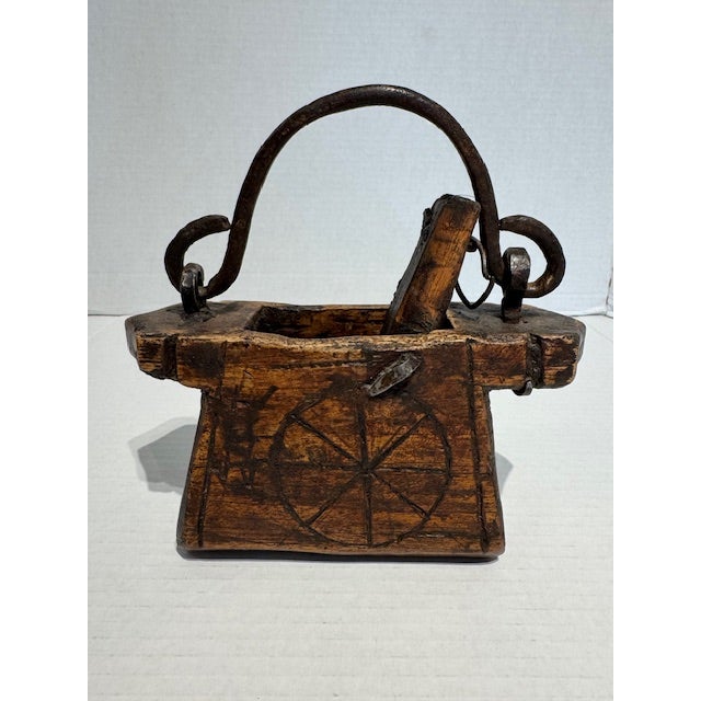Mid 19th Century Antique Hand Carved Wooden Oil or Grease Carrier "Oil Purse" For Sale - Image 5 of 8