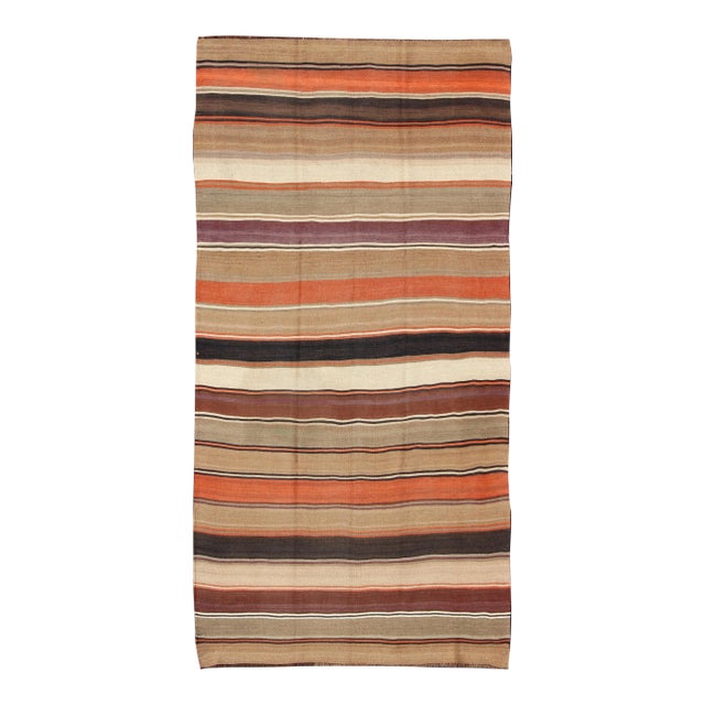 Multicolored Vintage Kilim Large Gallery Rug With Horizontal Stripes For Sale