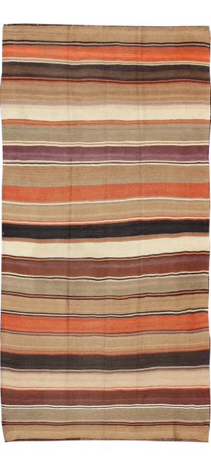 Multicolored Vintage Kilim Large Gallery Rug With Horizontal Stripes