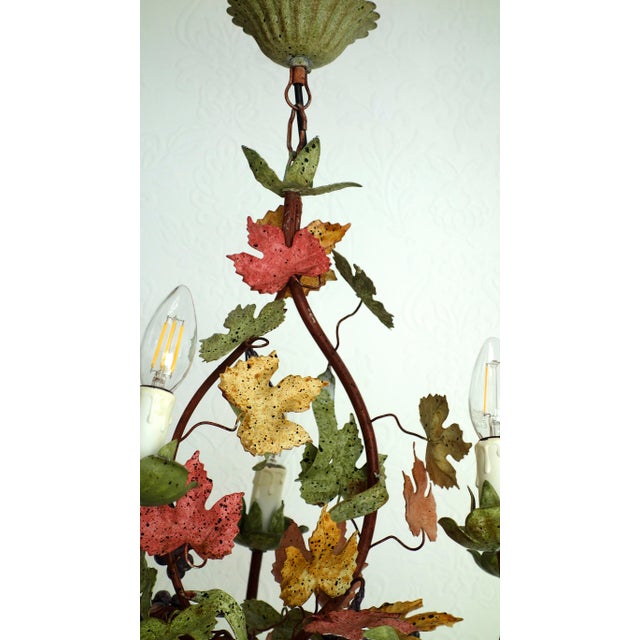 Italian Metal Grapes and Leaves Five-Light Chandelier, 1950s For Sale - Image 9 of 14