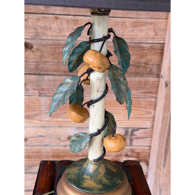 Vintage Italian Tole Lemon Table Lamp by Sarreid With Hand Painted Signed Shade For Sale - Image 10 of 12