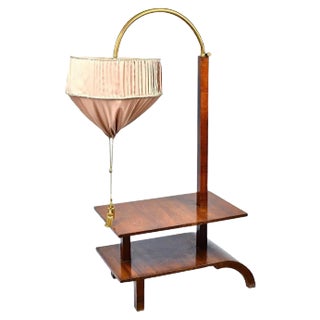 Large Art Deco Walnut Side Table with Built in Height Adjustable Light For Sale