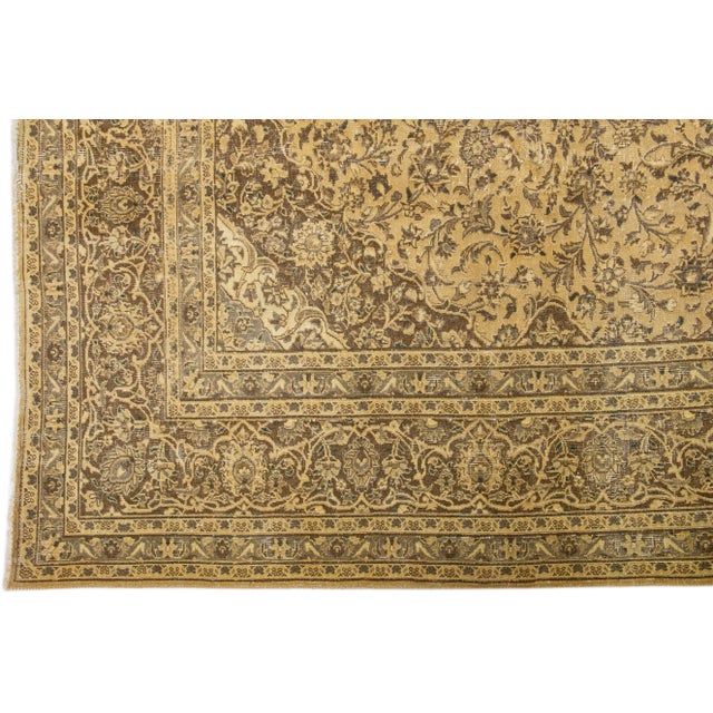 1960s Vintage Persian Tabriz Handmade Medallion Ivory Wool Rug 10 X 12 For Sale - Image 4 of 7