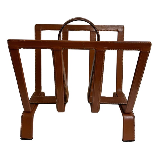 Stitched Leather Magazine Rack For Sale