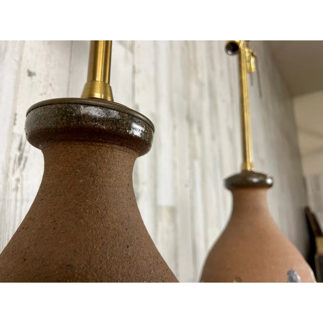 Metal Vintage Stoneware Lamps by Larry Shep for Marbro - a Pair For Sale - Image 7 of 12