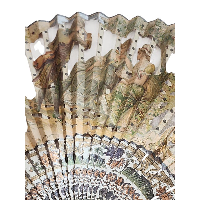 Stunning rare 19th century hand fan in Rococo style, silk and vellum construction typical of high quality fans from the...