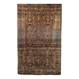 19th Century Farahan Rug, Hand-Knotted Wool, Allover Floral Pattern, Camelhair & Blue, 5x7 For Sale