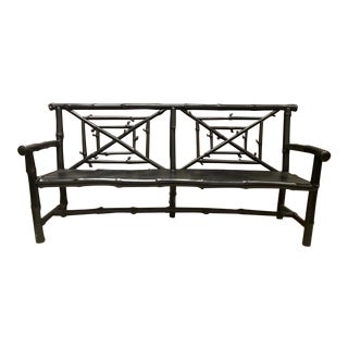 Currey & Company Asian Style Black Faux Bamboo Bench For Sale