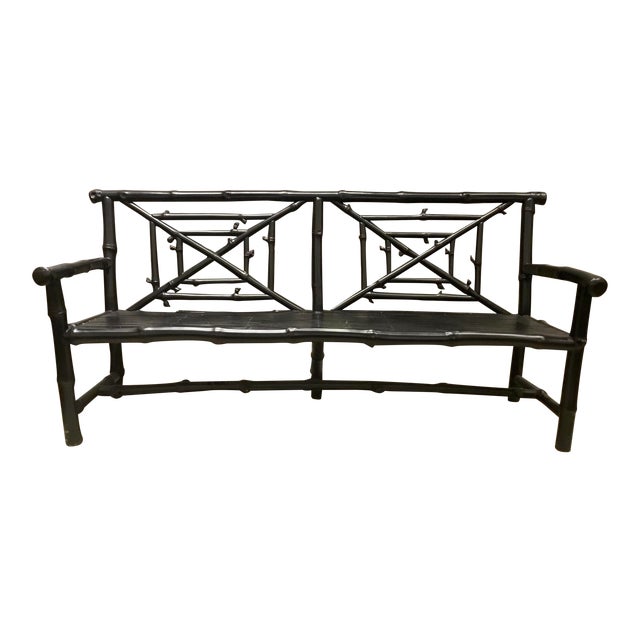 Currey & Company Asian Style Black Faux Bamboo Bench For Sale