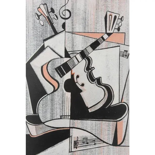 Mid-Century Modern Cubist Guitar Drawing by "Record" 1950s For Sale - Image 3 of 10