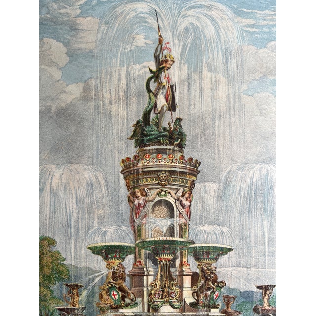 Antique Victorian Chromolithograph “The Majolica Fountain” by Minton & Co., England, Plate 300, C. 1870 For Sale - Image 4 of 7