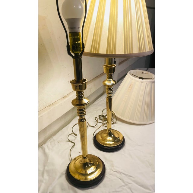 Pair of Brass Lamps With Shades For Sale In Nashville - Image 6 of 11