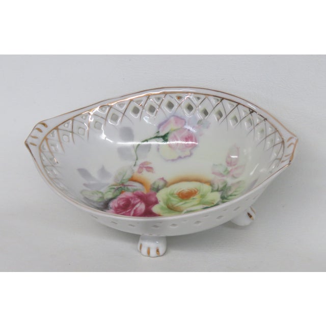 Porzellanfabrik Kalk Pierced Floral Footed Oval Bowl Candy Dish 4593b For Sale In Miami - Image 6 of 13