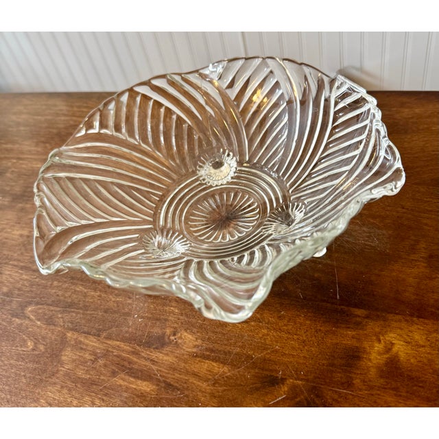 Anchor Hocking Prismatic Swirl Tri-Footed Glass Bowl For Sale - Image 4 of 12