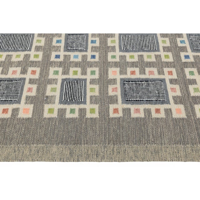 Textile Modern Swedish Style Flatweave Wool Rug With Geometric in in Charcoal & Pastels For Sale - Image 7 of 11
