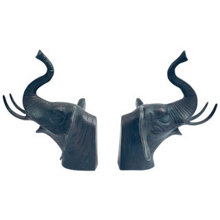 Cast Iron Elephant Heads Bookends - a Pair For Sale