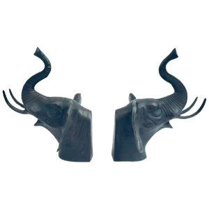 Cast Iron Elephant Heads Bookends - a Pair