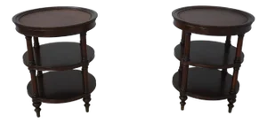 Pair Round Leather Top Distressed Finish Occasional Tables