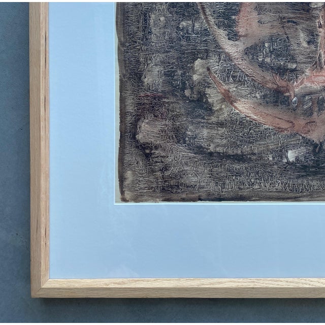 Abstract ink painting on paper titled 'Inner Jungle' in palette of sheer black, and muted pink by Indian artist Jyoti...