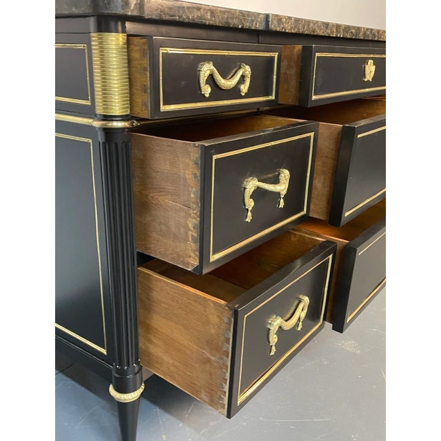 Wood French Hollywood Regency Chest or Commode by Maison Jansen, Bronze, Marble For Sale - Image 7 of 13