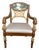 Vintage Italian Neoclassical Regency Hand-Painted Landscape Medallion Reticulated Armchair With Gilt Accents, 38" For Sale