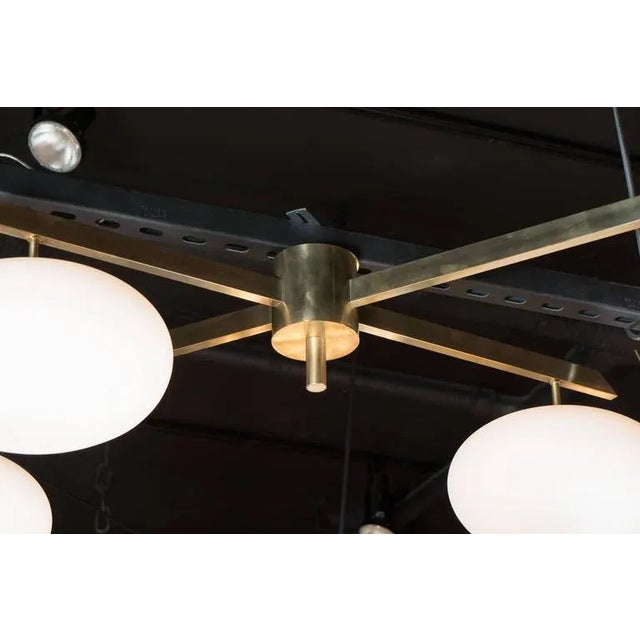 Brass Brushed Brass & Frosted Glass Four-Arm Globe Chandelier For Sale - Image 8 of 9